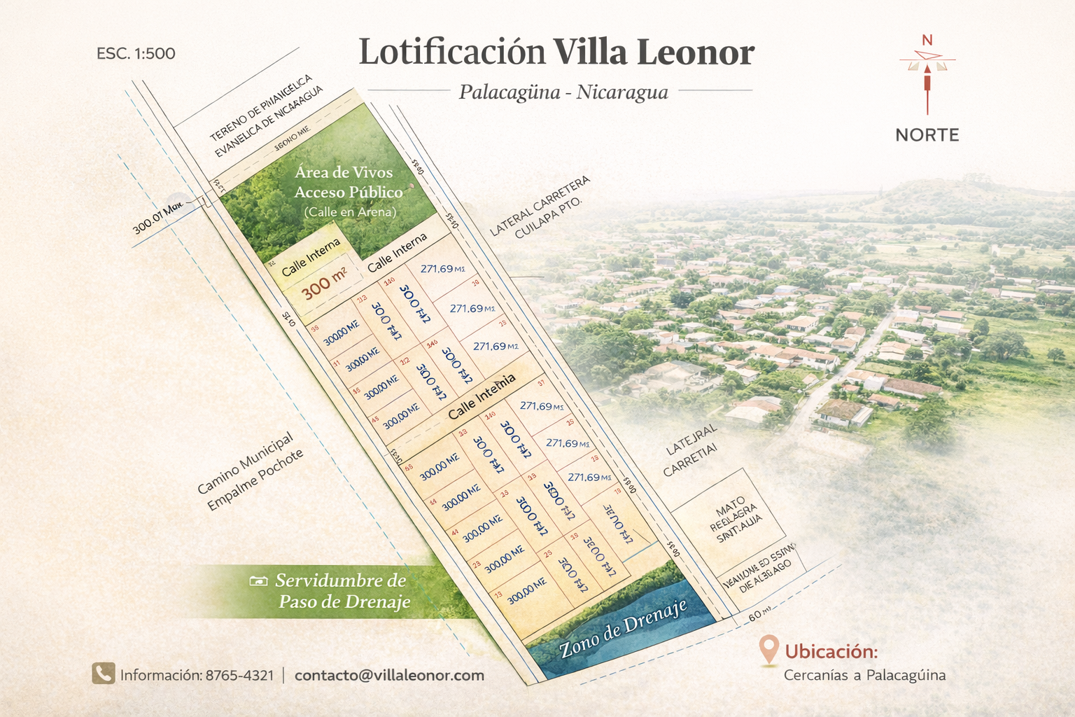 Plano general de la lotificación Villa Leonor en Palacagüina